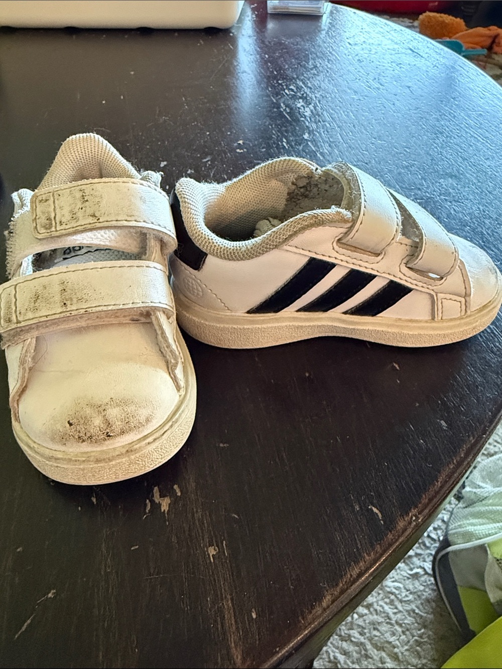 adidas Kids White Sneakers with Black Stripes - Velcro
